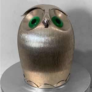 Napier Silver and Green Owl Sculpture Art Piece Coin Bank